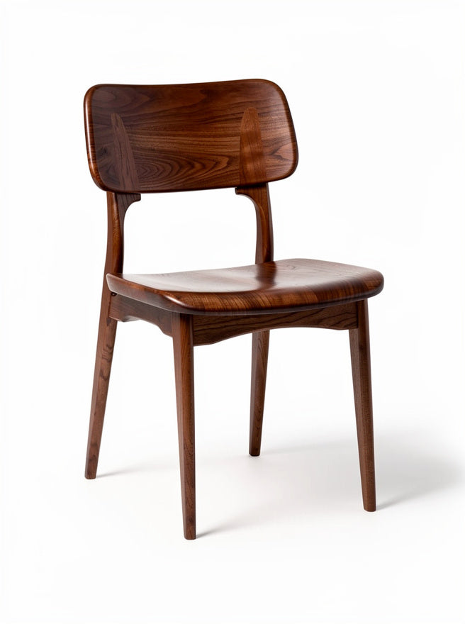 Modernistischer Holzstuhl mit geschwungenem Rücken