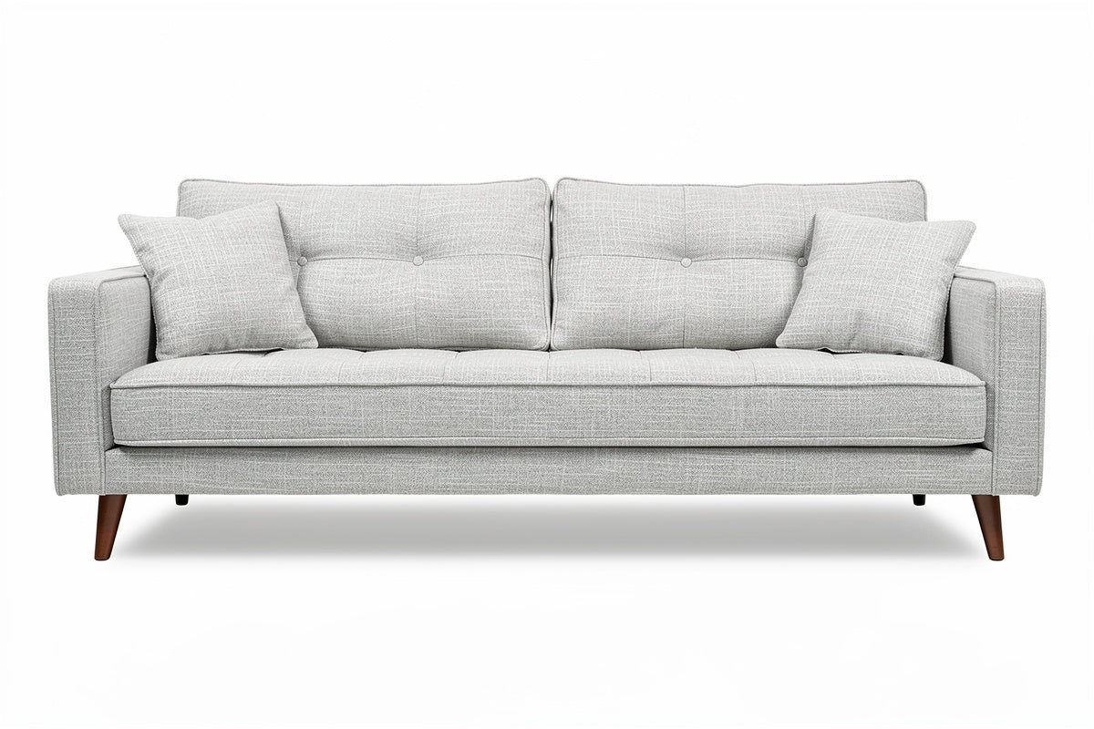 Moderner grauer Sofa mit Kissen und Holzbeinen