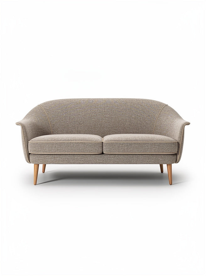 Moderner Sofa mit gerundeten Kanten und Holzbeinen